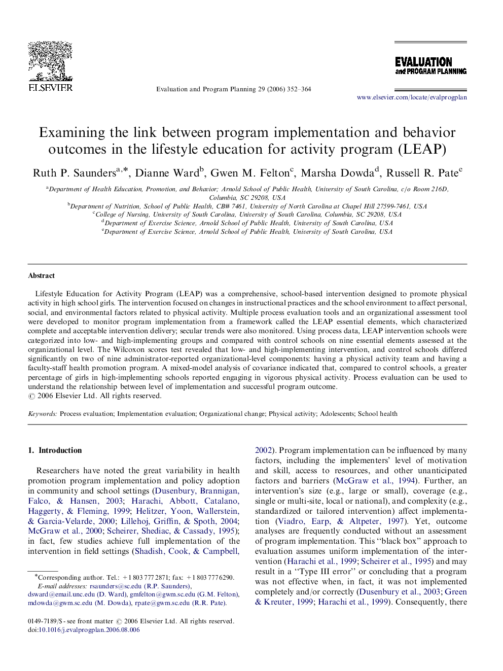 Examining the link between program implementation and behavior outcomes in the lifestyle education for activity program (LEAP)