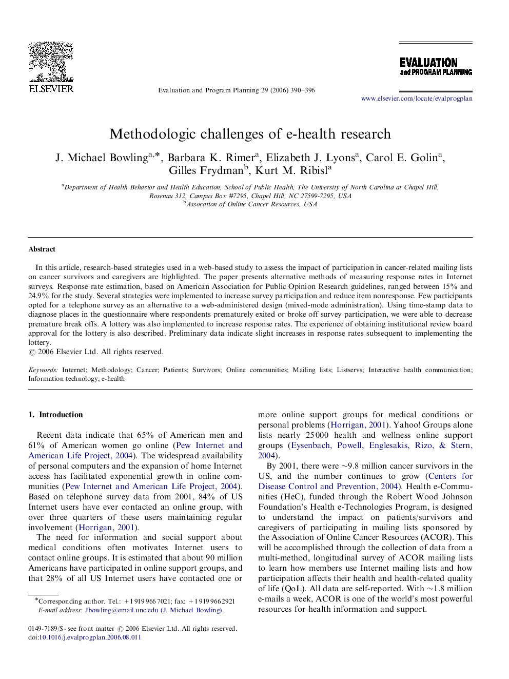 Methodologic challenges of e-health research