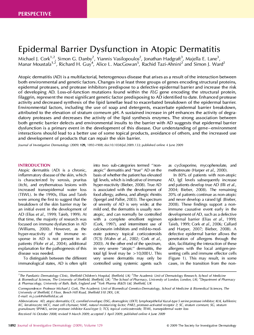 Epidermal Barrier Dysfunction in Atopic Dermatitis