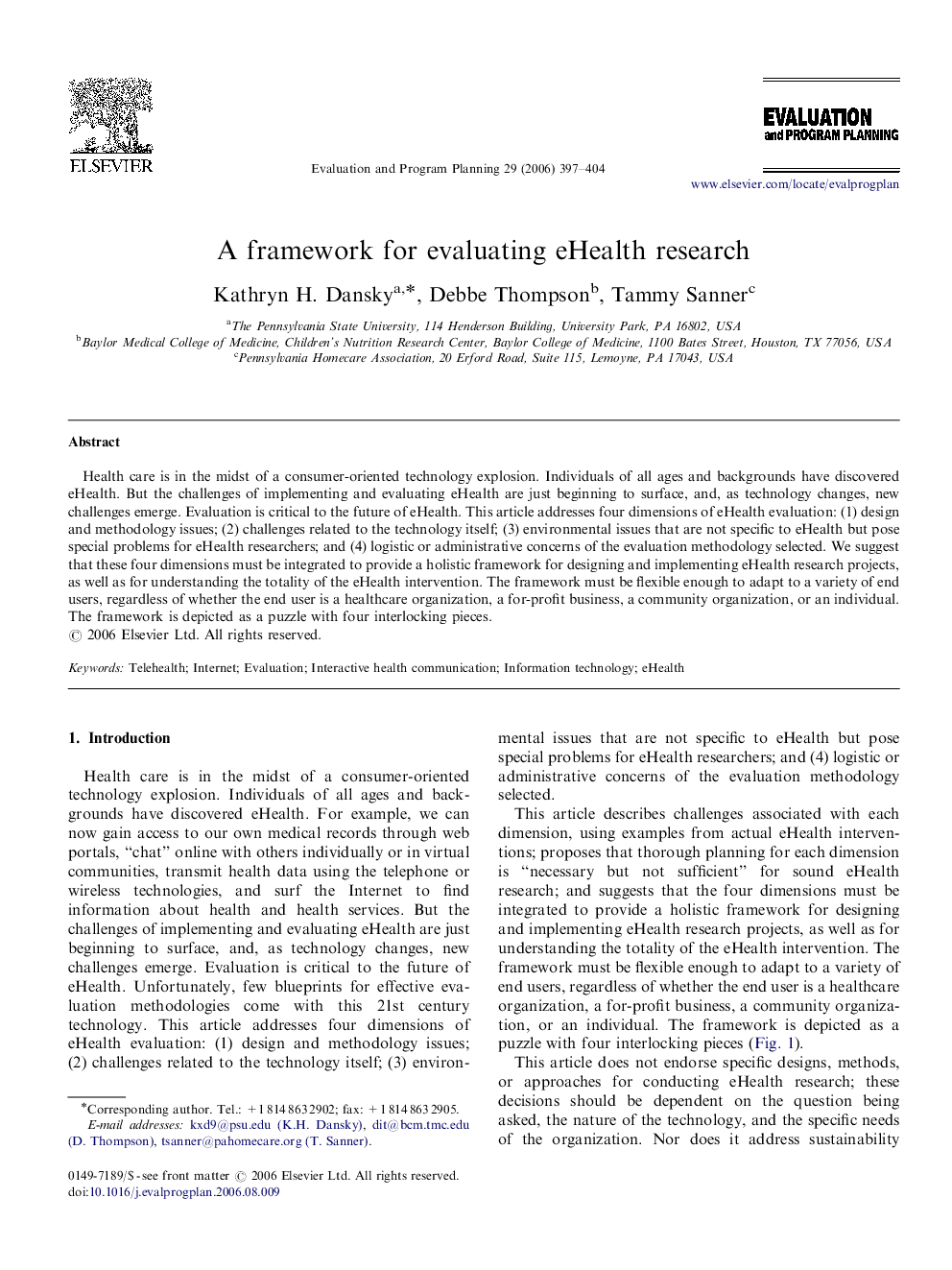 A framework for evaluating eHealth research