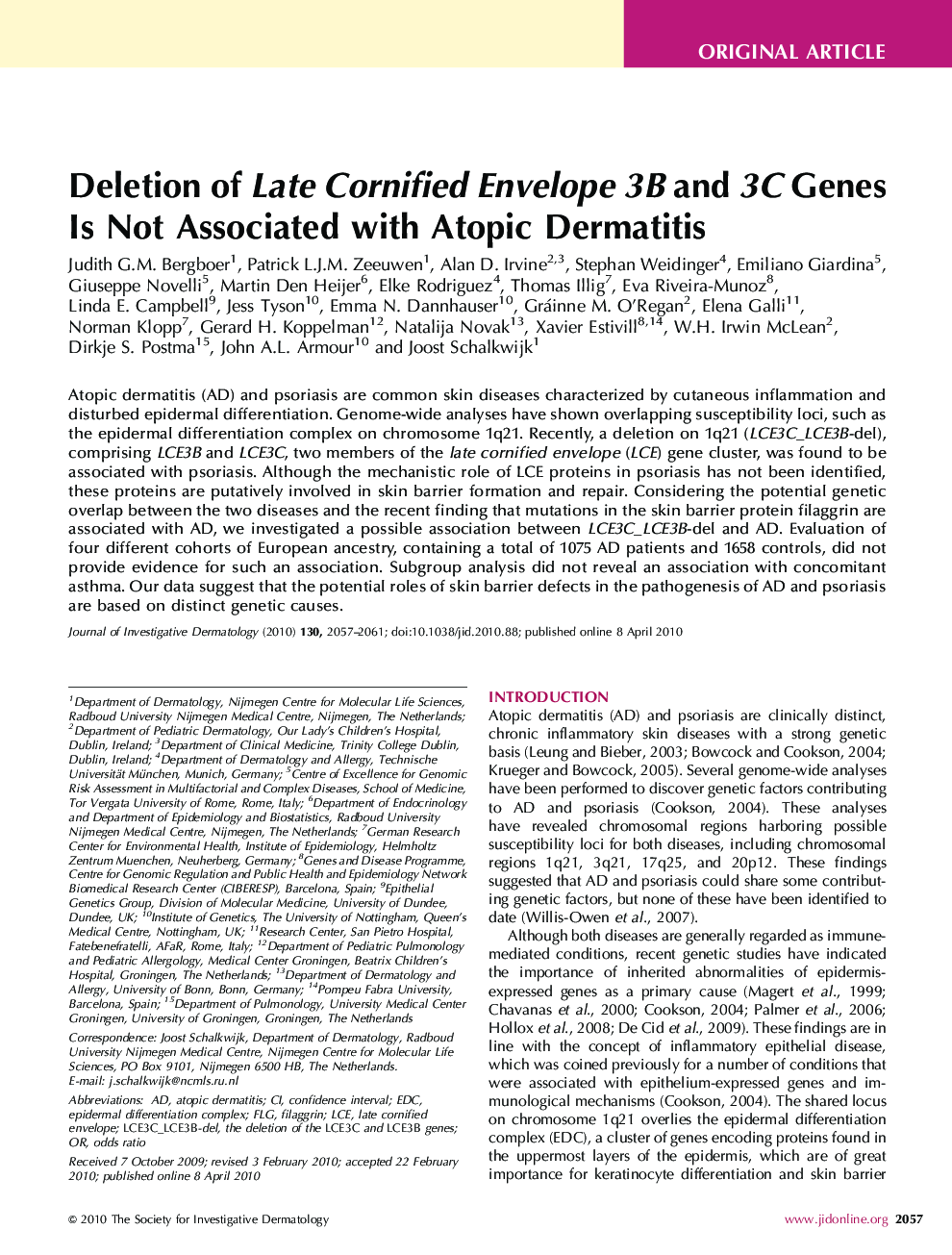 Deletion of Late Cornified Envelope 3B and 3C Genes Is Not Associated with Atopic Dermatitis 