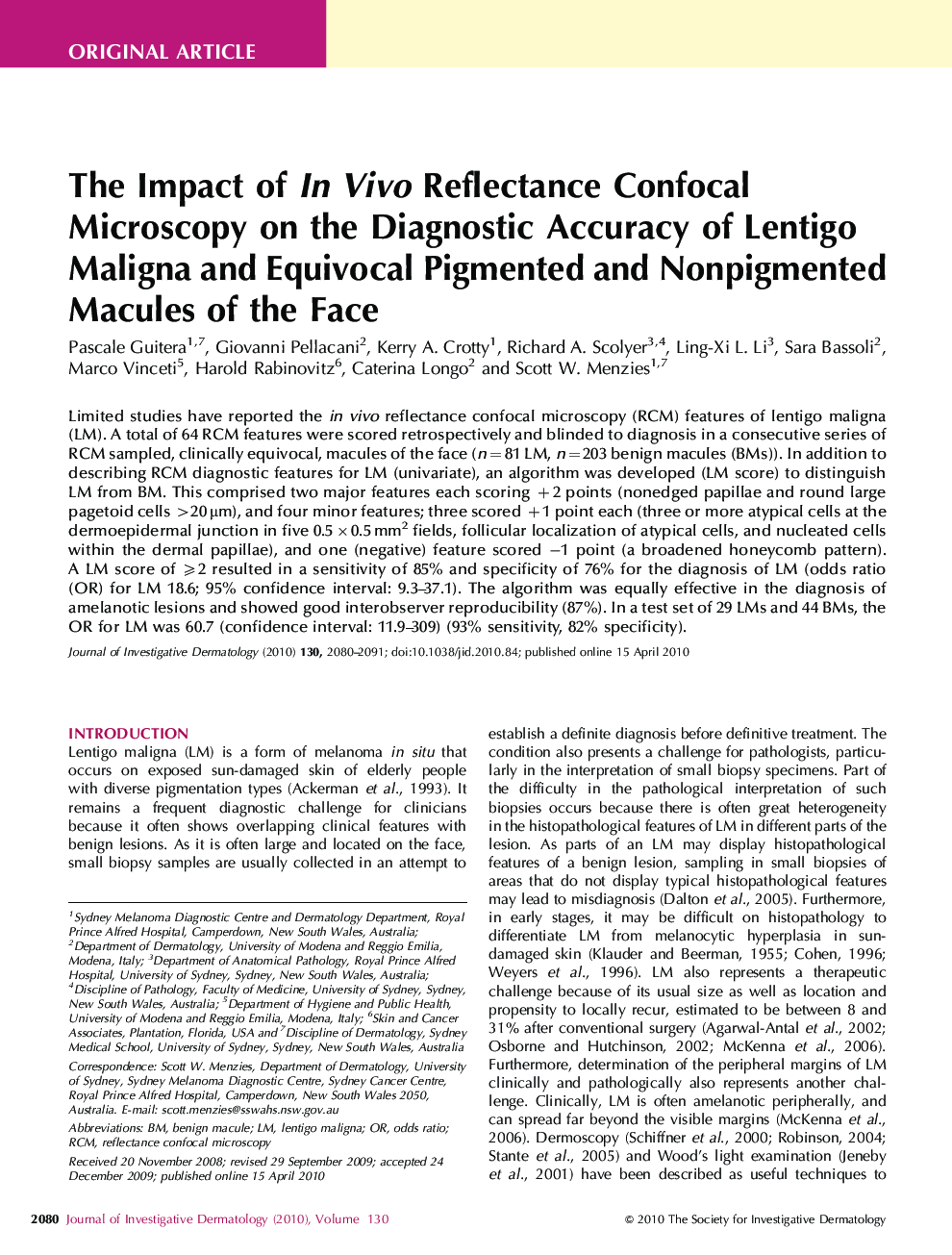 The Impact of In Vivo Reflectance Confocal Microscopy on the Diagnostic Accuracy of Lentigo Maligna and Equivocal Pigmented and Nonpigmented Macules of the Face 