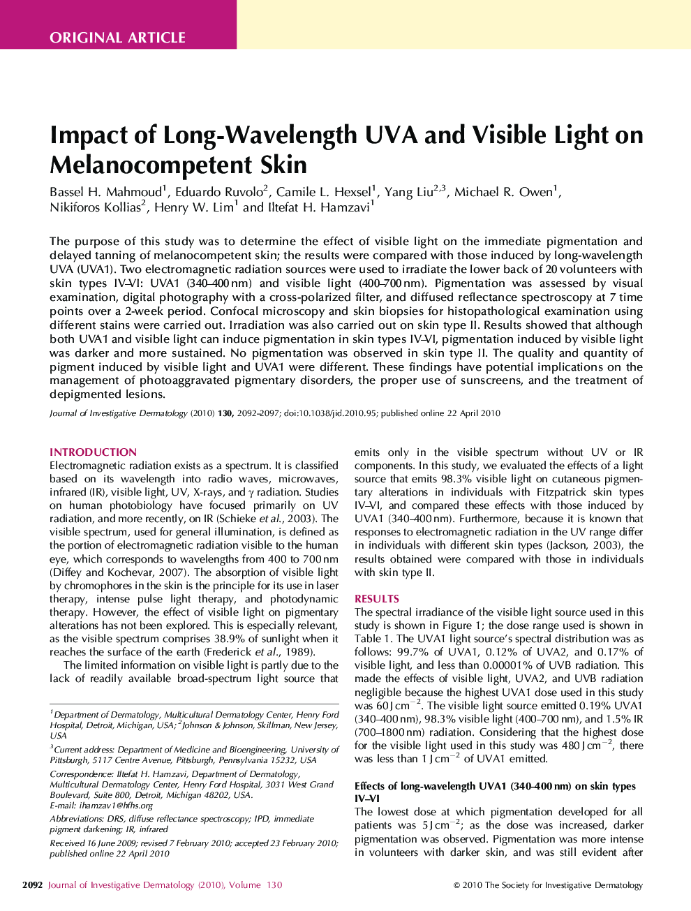 Impact of Long-Wavelength UVA and Visible Light on Melanocompetent Skin 