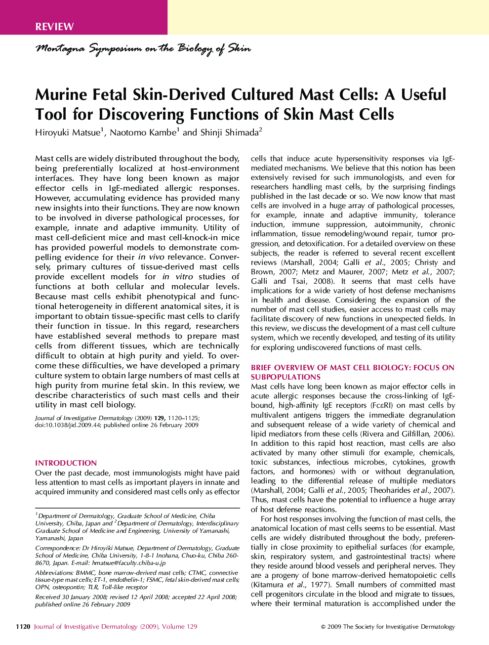 Murine Fetal Skin-Derived Cultured Mast Cells: A Useful Tool for Discovering Functions of Skin Mast Cells