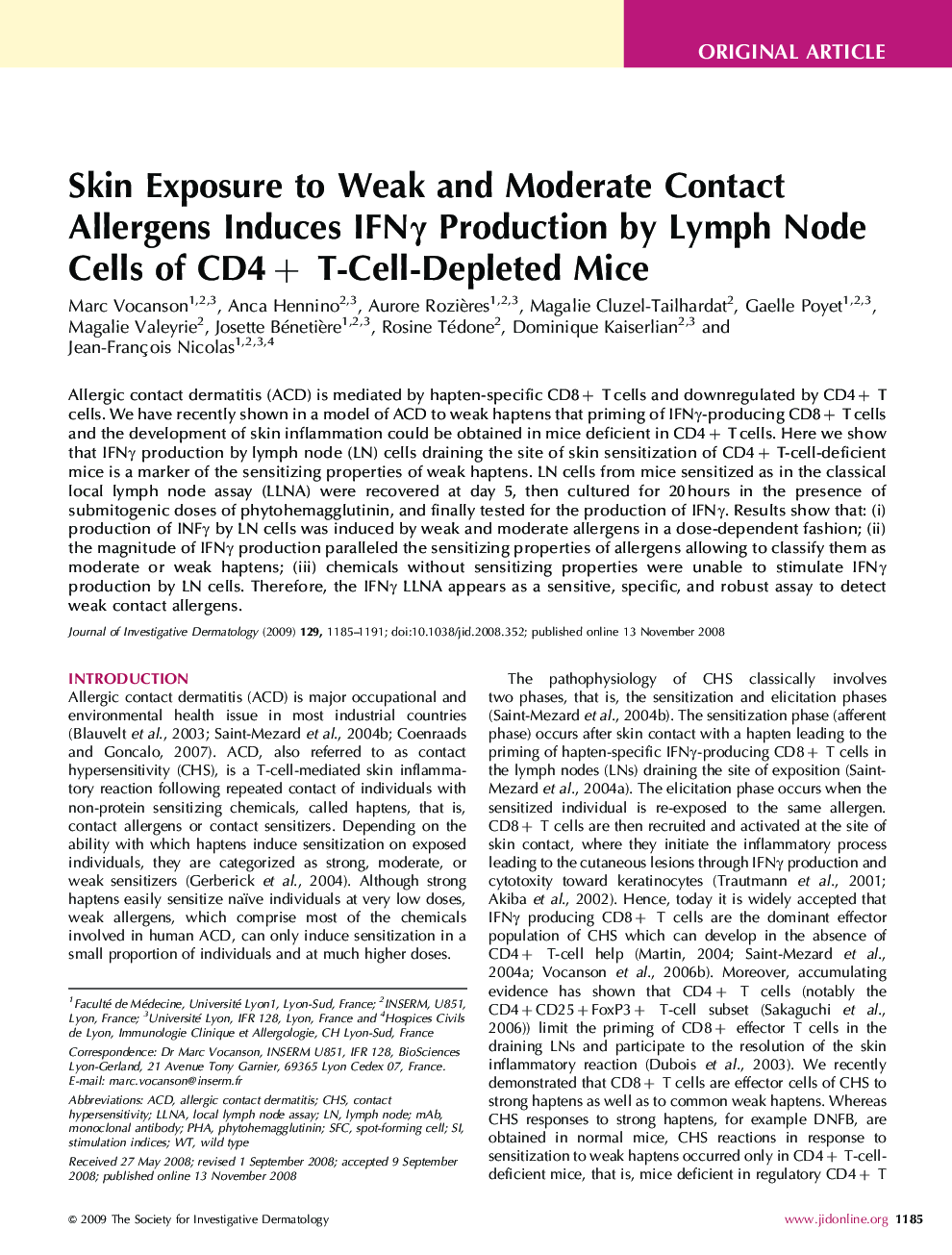 Skin Exposure to Weak and Moderate Contact Allergens Induces IFNγ Production by Lymph Node Cells of CD4+ T-Cell-Depleted Mice