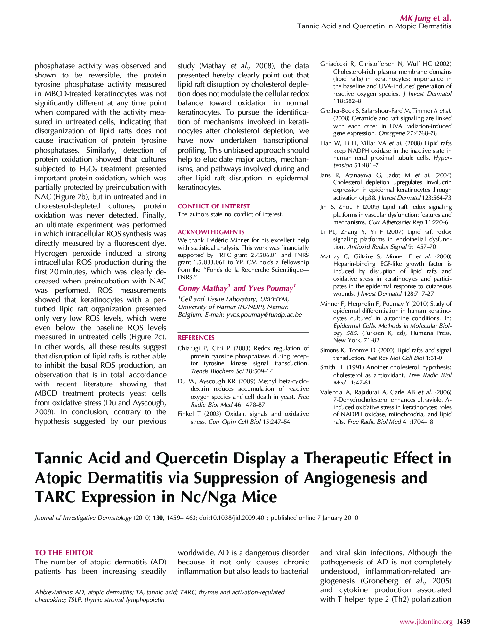 Tannic Acid and Quercetin Display a Therapeutic Effect in Atopic Dermatitis via Suppression of Angiogenesis and TARC Expression in Nc/Nga Mice