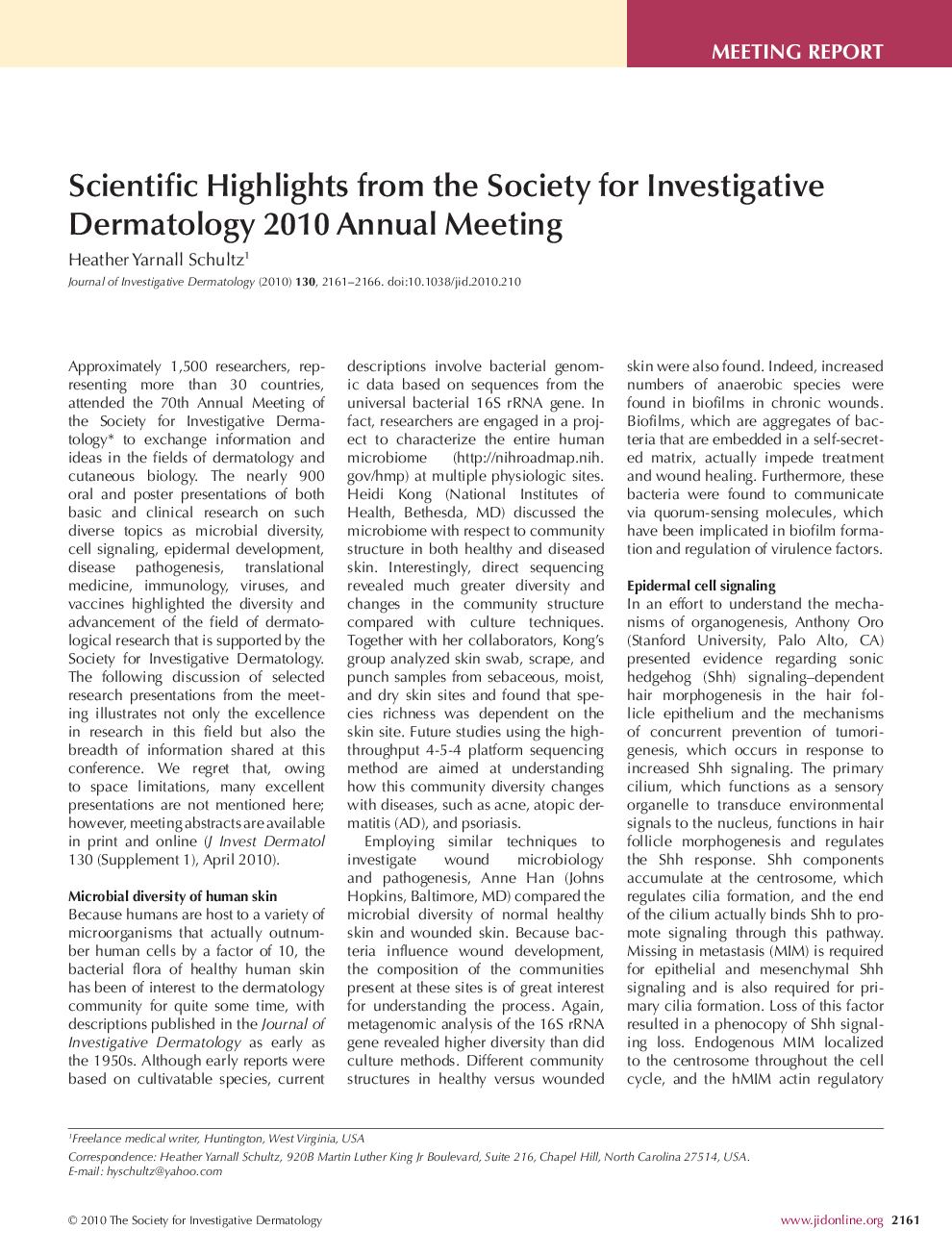 Scientific Highlights from the Society for Investigative Dermatology 2010 Annual Meeting