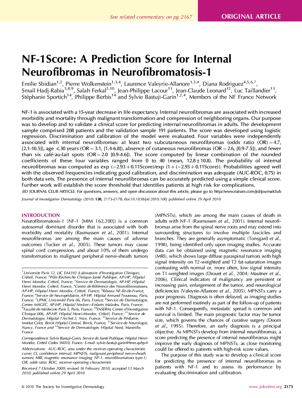 NF-1Score: A Prediction Score for Internal Neurofibromas in Neurofibromatosis-1 