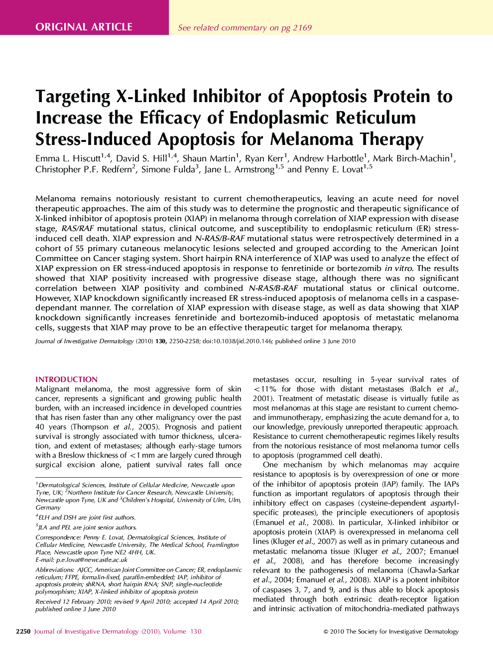 Targeting X-Linked Inhibitor of Apoptosis Protein to Increase the Efficacy of Endoplasmic Reticulum Stress-Induced Apoptosis for Melanoma Therapy 