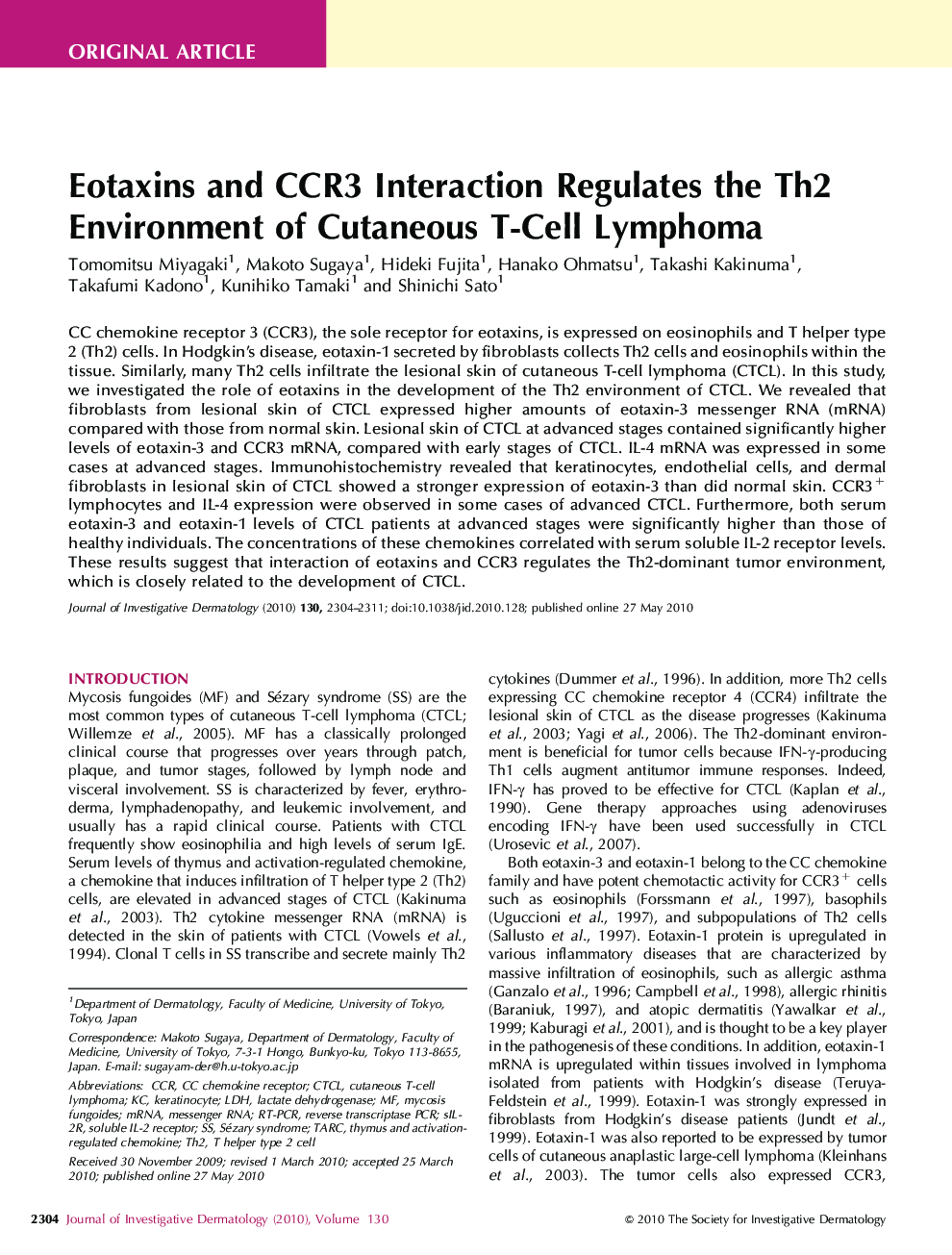 Eotaxins and CCR3 Interaction Regulates the Th2 Environment of Cutaneous T-Cell Lymphoma 