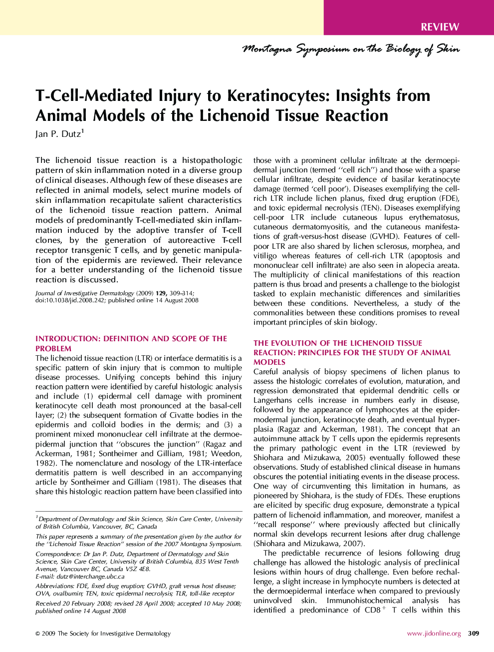 T-Cell-Mediated Injury to Keratinocytes: Insights from Animal Models of the Lichenoid Tissue Reaction 