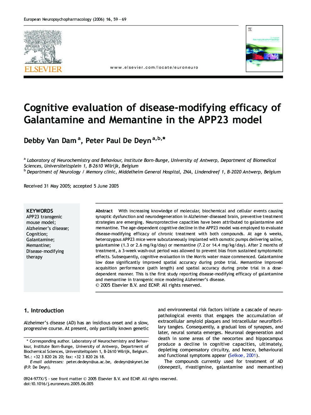 Cognitive evaluation of disease-modifying efficacy of Galantamine and Memantine in the APP23 model