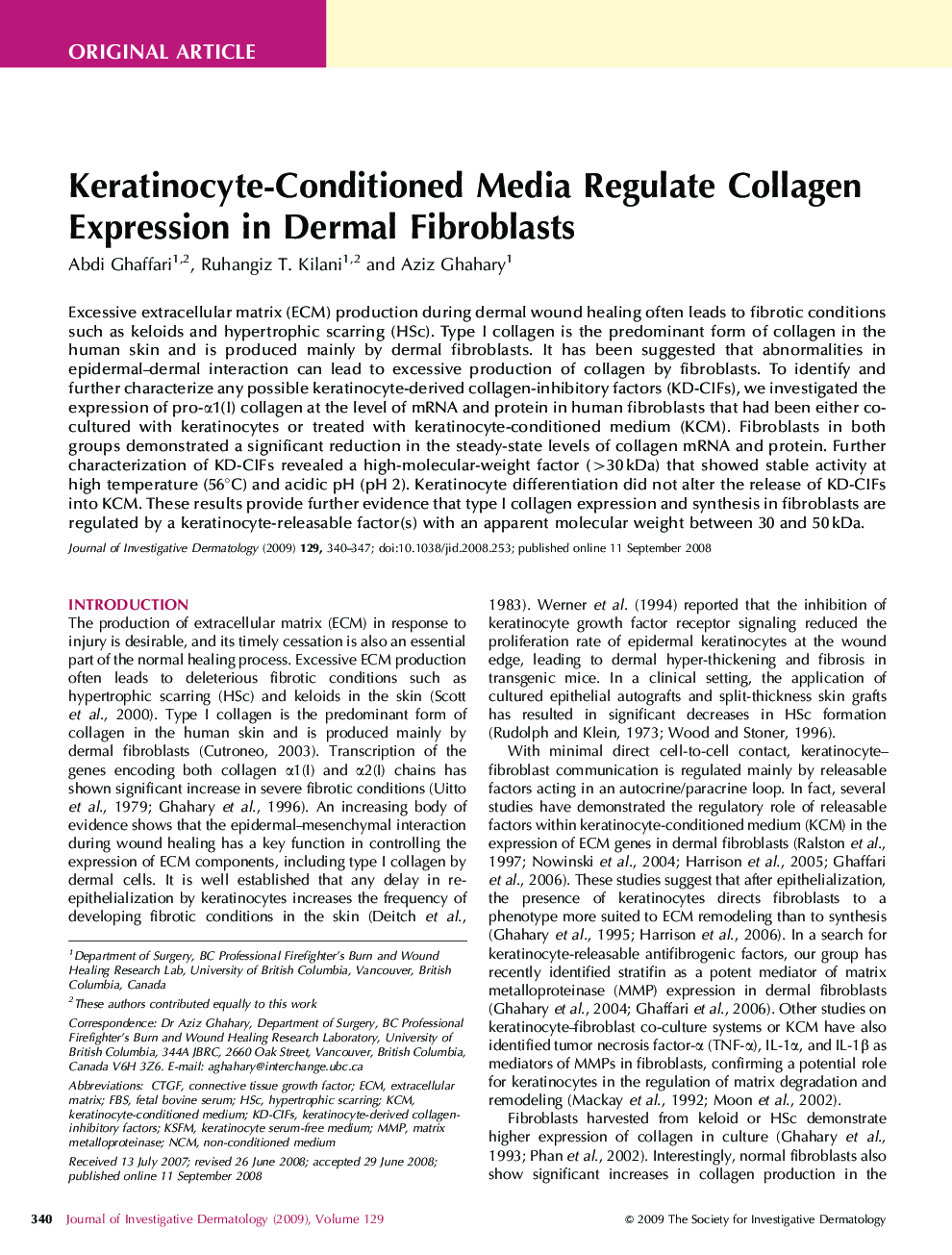Keratinocyte-Conditioned Media Regulate Collagen Expression in Dermal Fibroblasts 