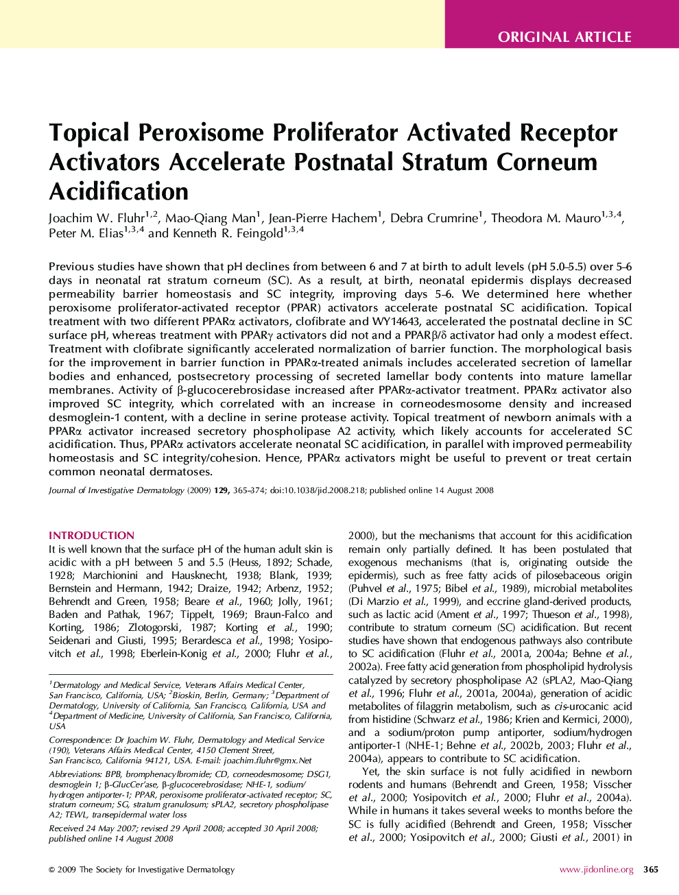 Topical Peroxisome Proliferator Activated Receptor Activators Accelerate Postnatal Stratum Corneum Acidification