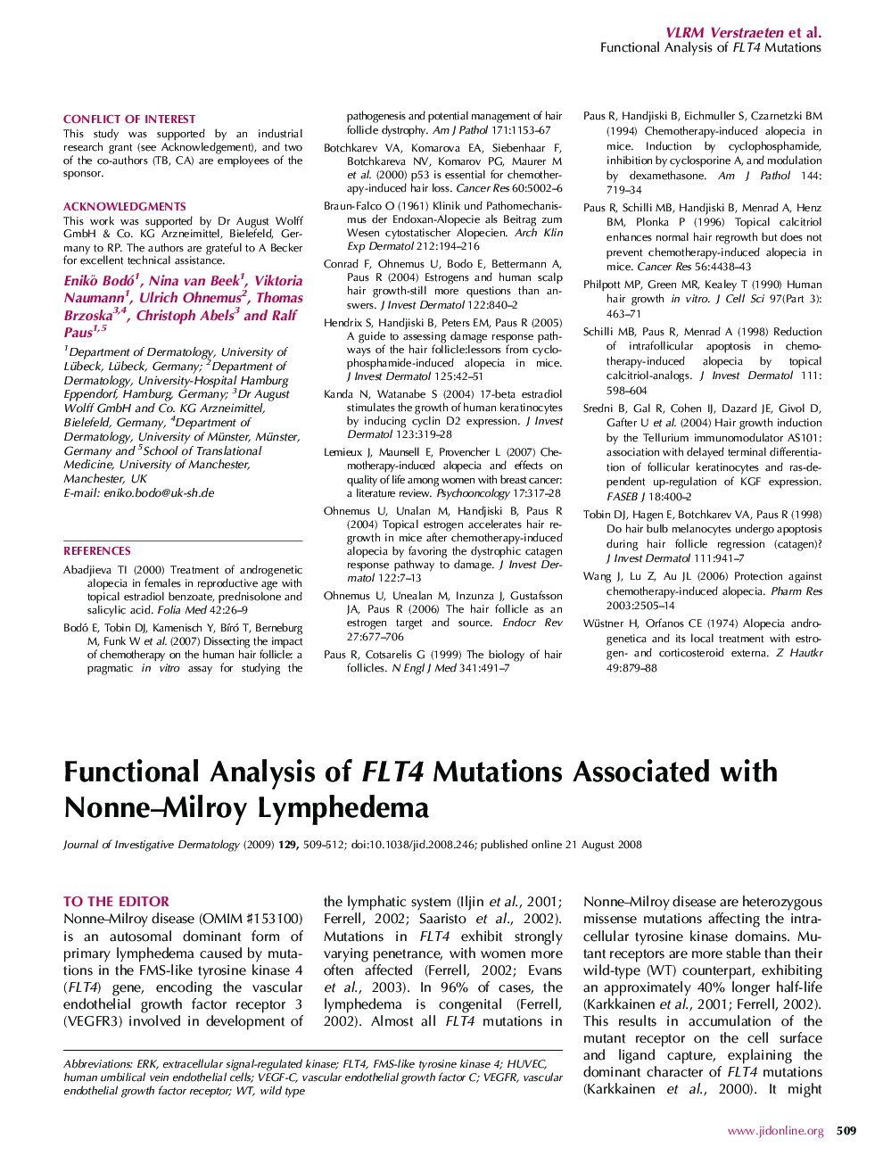 Functional Analysis of FLT4 Mutations Associated with Nonne-Milroy Lymphedema