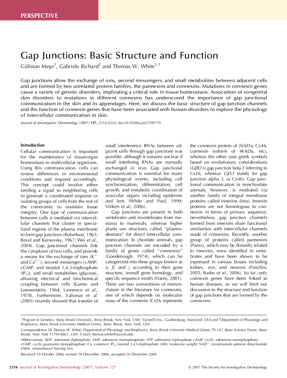 Gap Junctions: Basic Structure and Function
