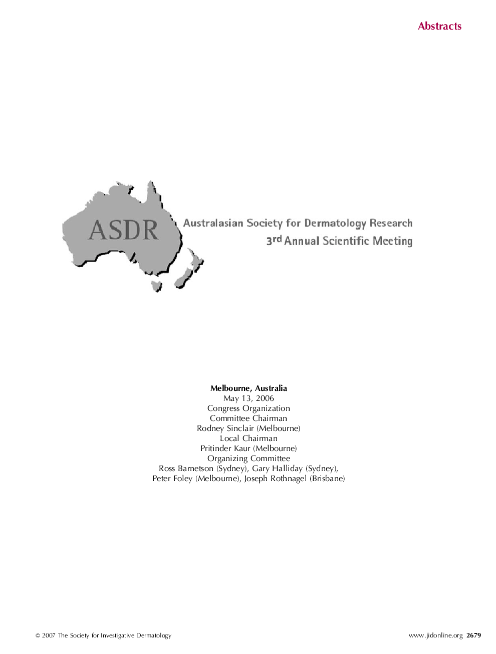 Australasian Society for Dermatology Research Meeting, May 2006