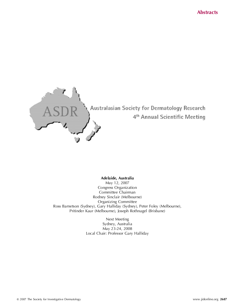 Australasian Society for Dermatology Research Meeting, May 2007