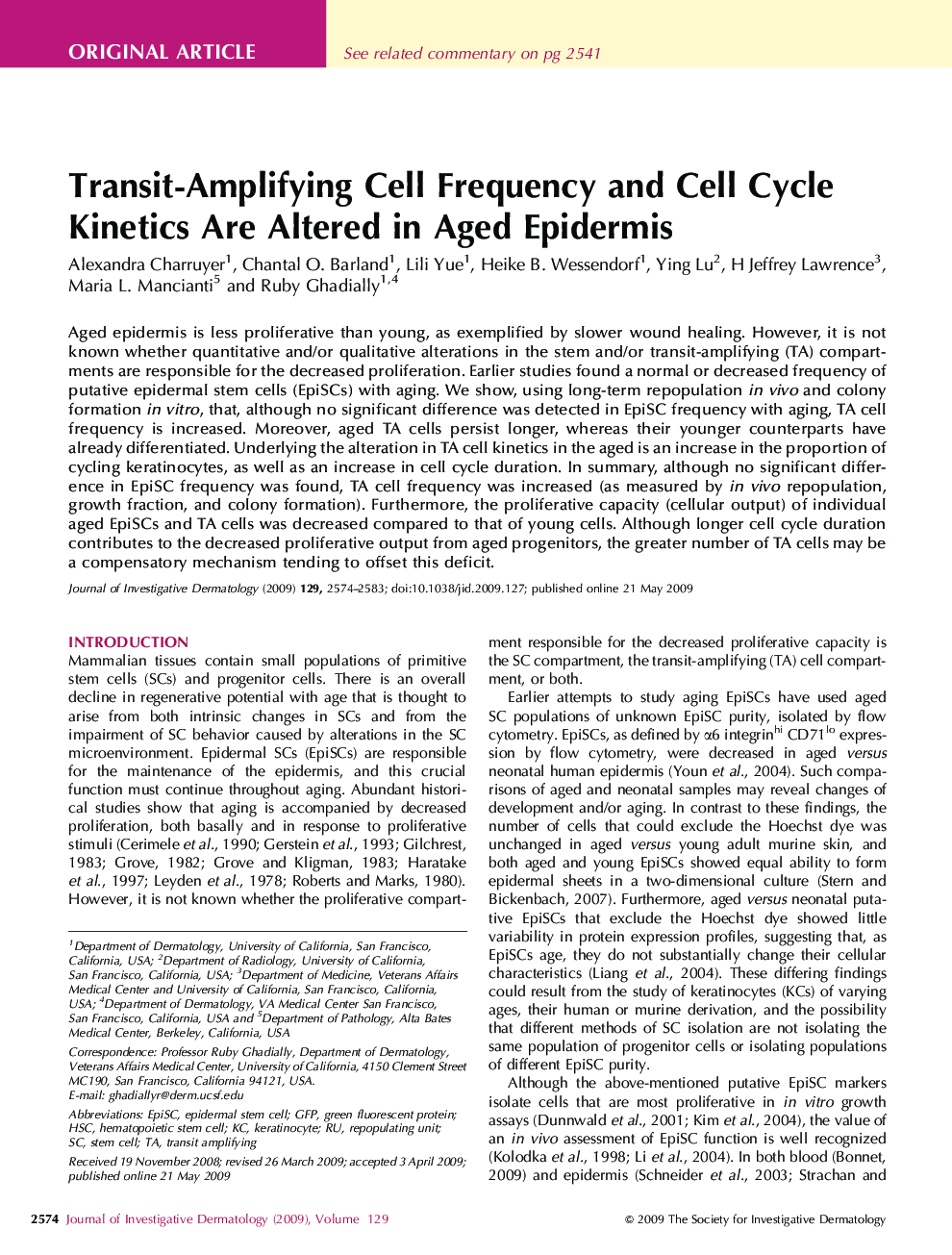 Transit-Amplifying Cell Frequency and Cell Cycle Kinetics Are Altered in Aged Epidermis 