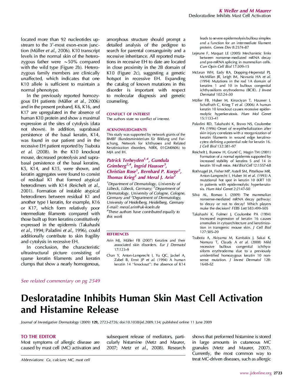Desloratadine Inhibits Human Skin Mast Cell Activation and Histamine Release