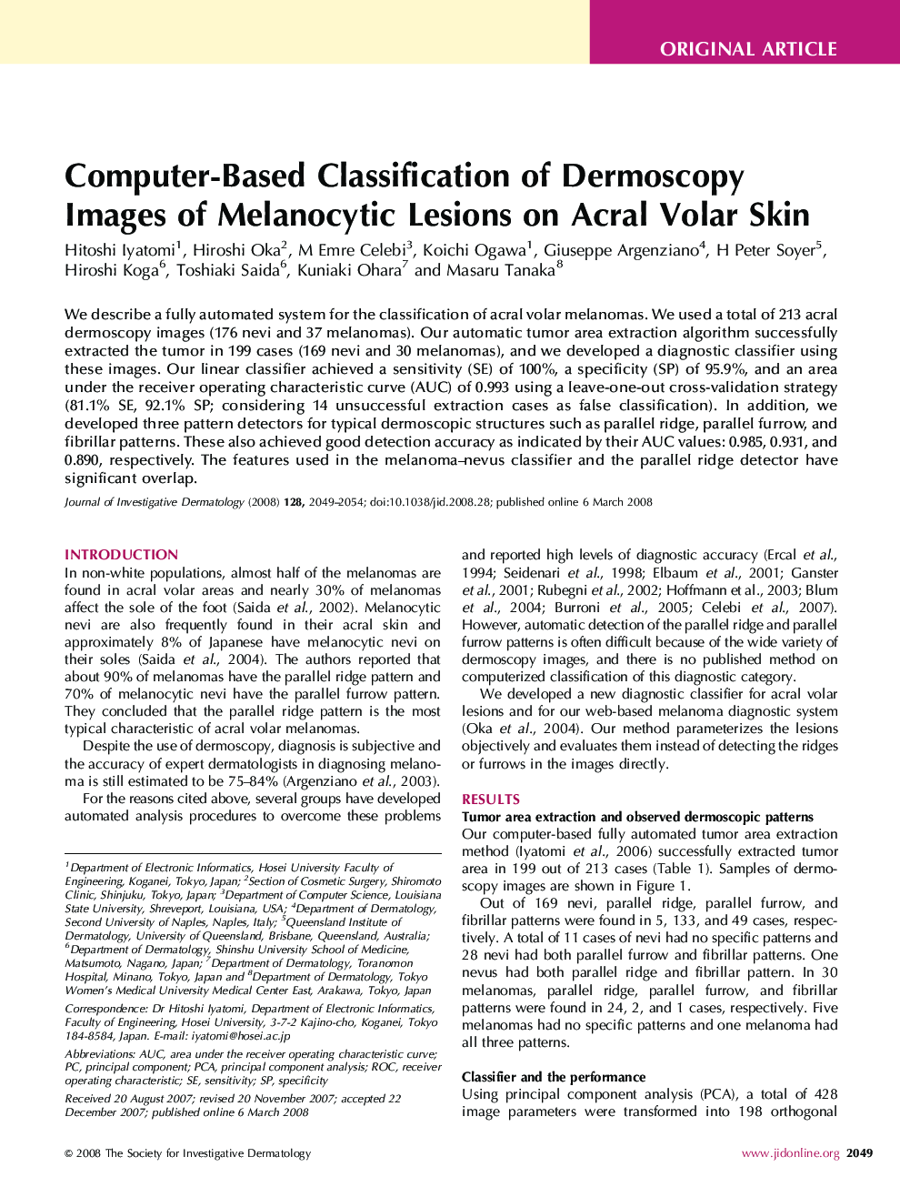 Computer-Based Classification of Dermoscopy Images of Melanocytic Lesions on Acral Volar Skin