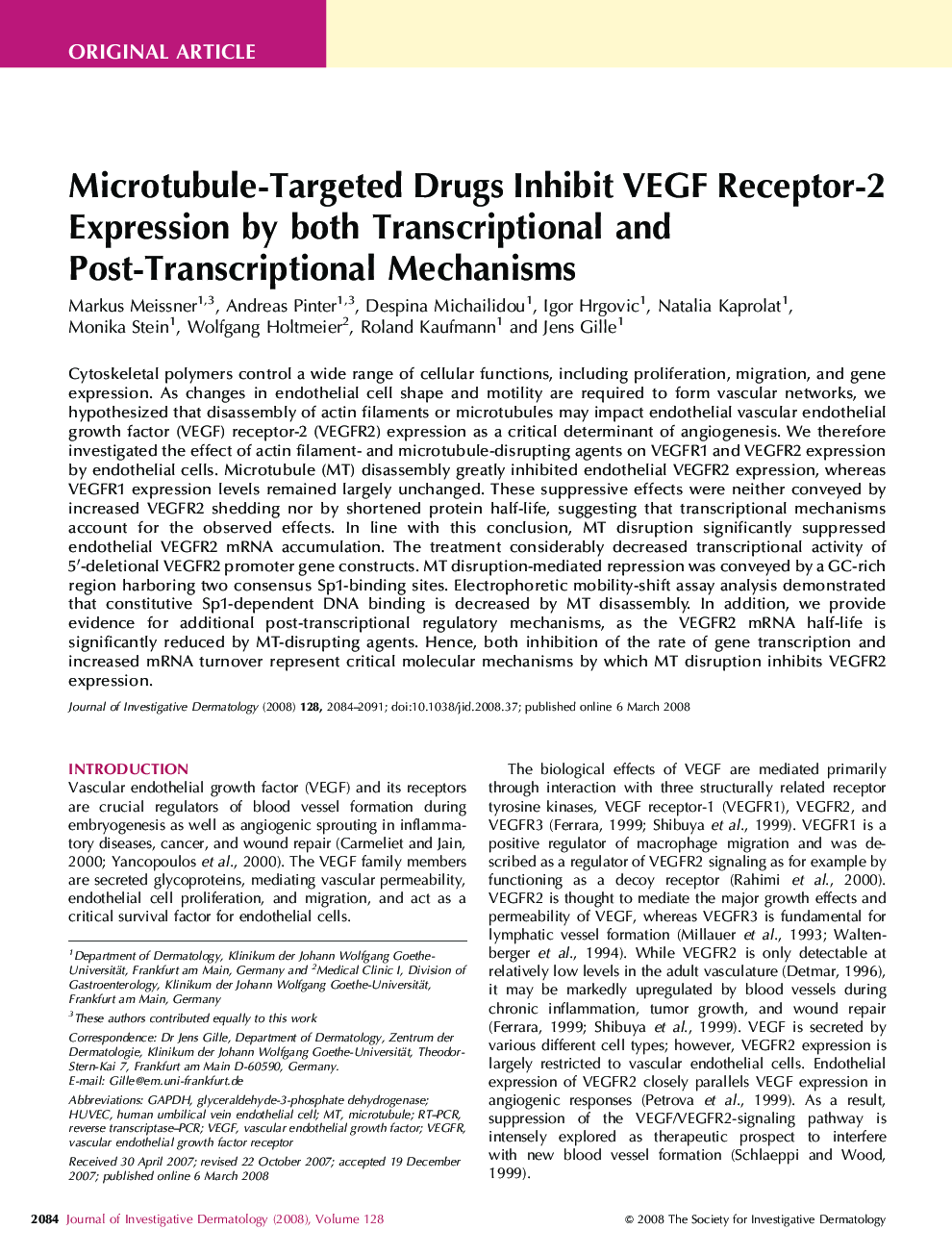 Microtubule-Targeted Drugs Inhibit VEGF Receptor-2 Expression by both Transcriptional and Post-Transcriptional Mechanisms