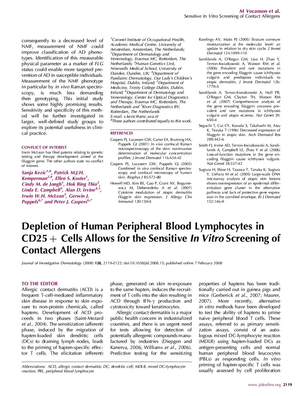 Depletion of Human Peripheral Blood Lymphocytes in CD25+ Cells Allows for the Sensitive In Vitro Screening of Contact Allergens