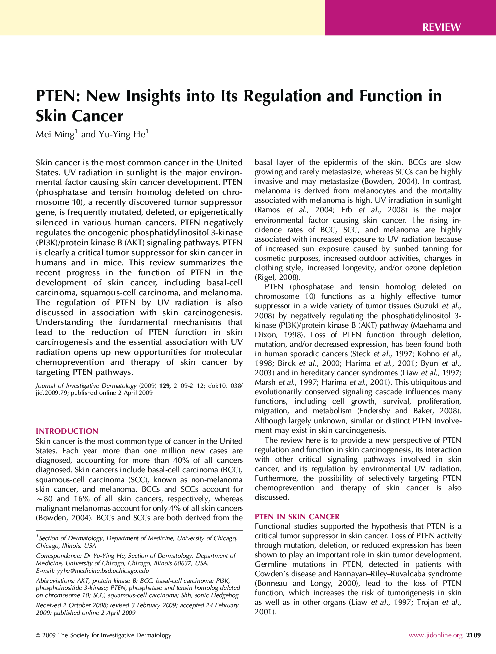 PTEN: New Insights into Its Regulation and Function in Skin Cancer