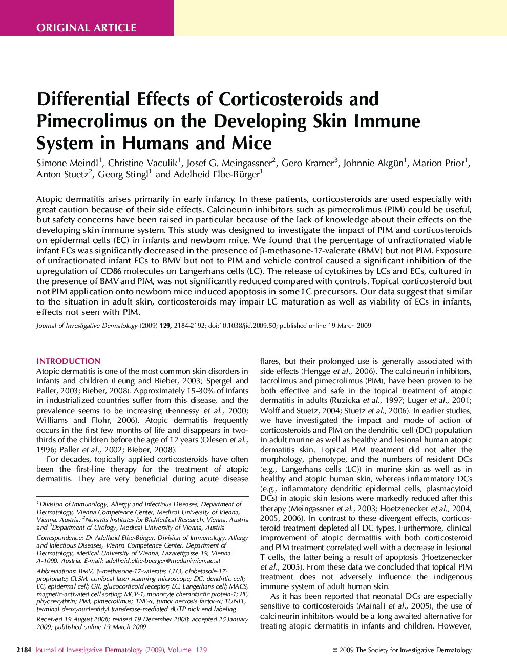 Differential Effects of Corticosteroids and Pimecrolimus on the Developing Skin Immune System in Humans and Mice