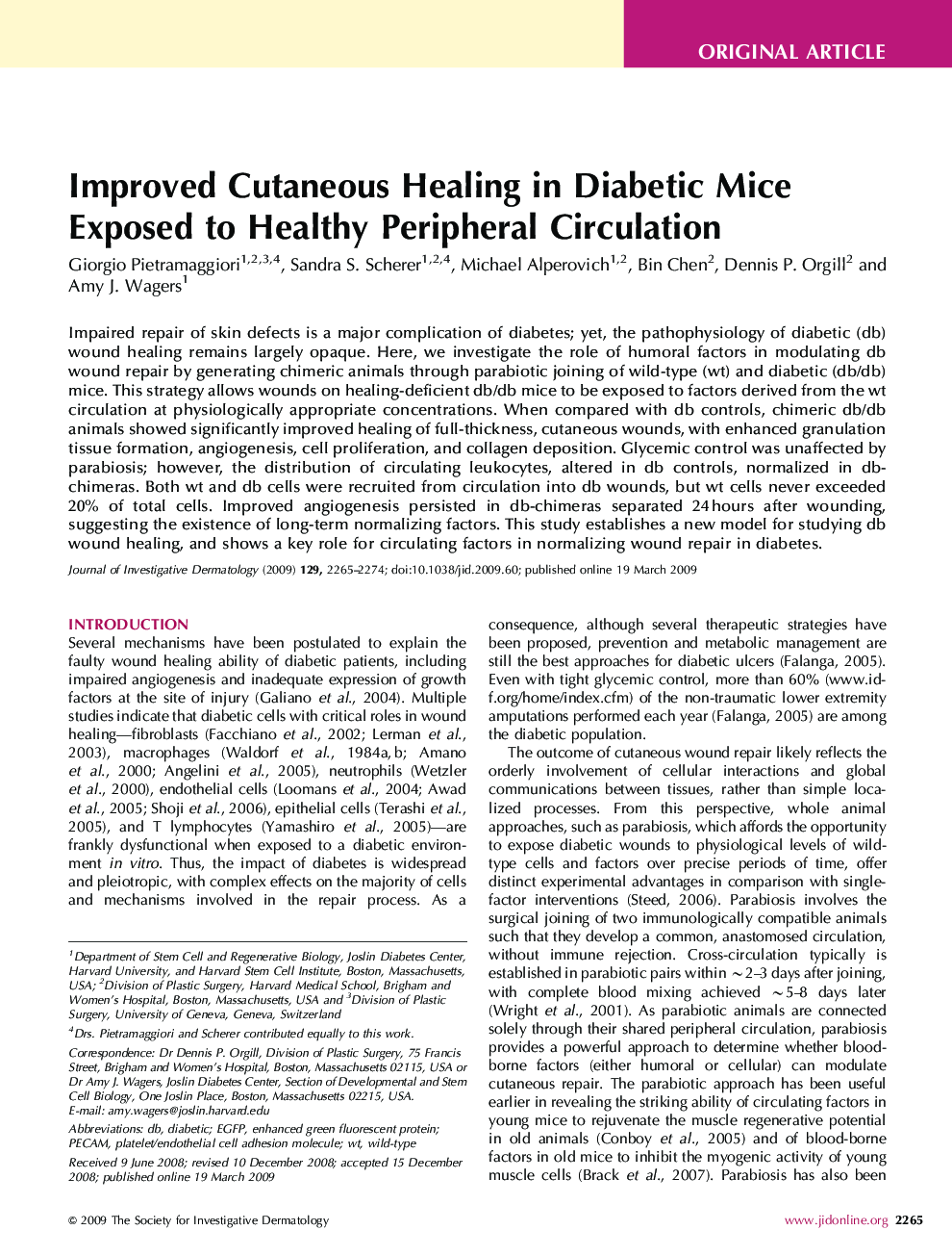 Improved Cutaneous Healing in Diabetic Mice Exposed to Healthy Peripheral Circulation