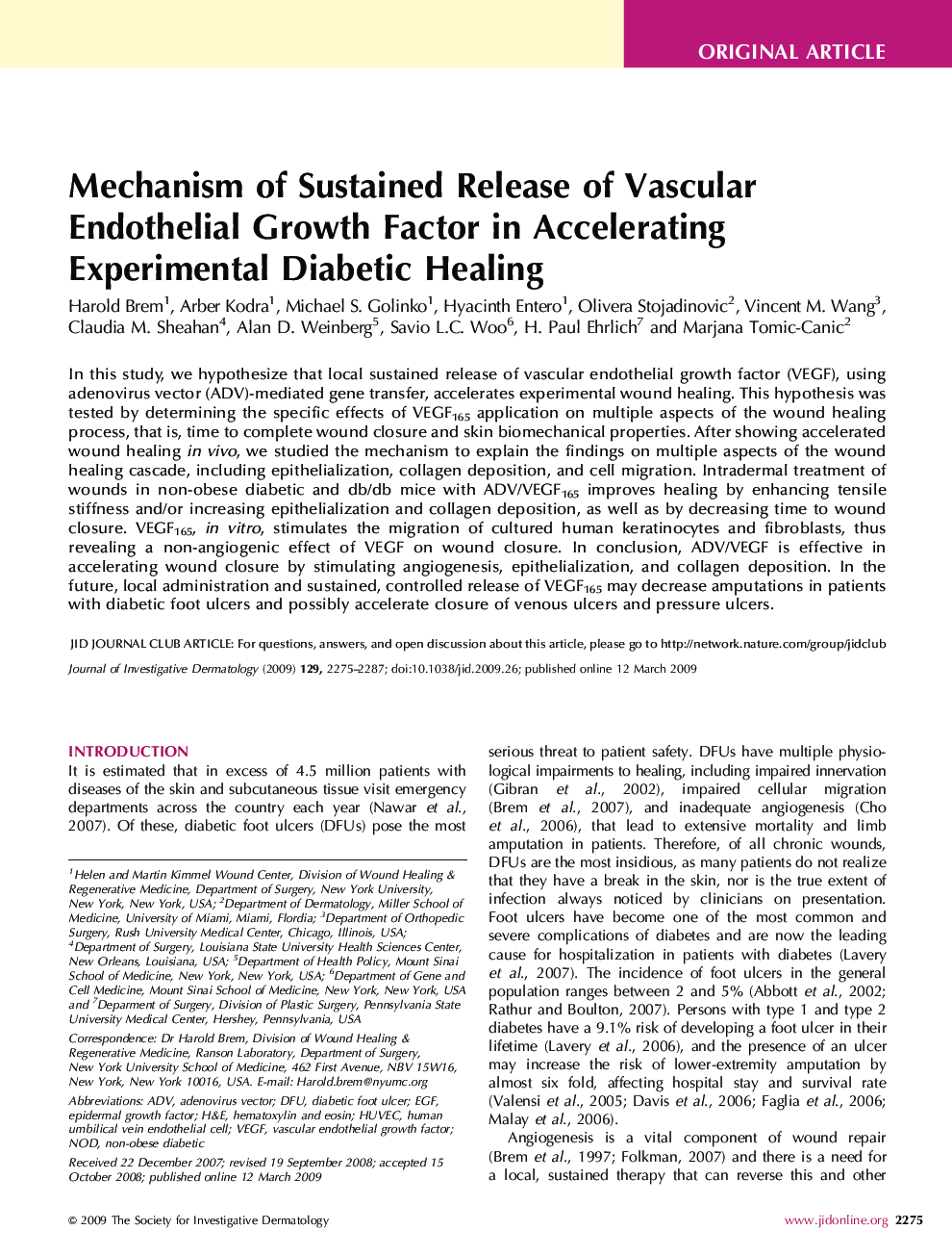 Mechanism of Sustained Release of Vascular Endothelial Growth Factor in Accelerating Experimental Diabetic Healing