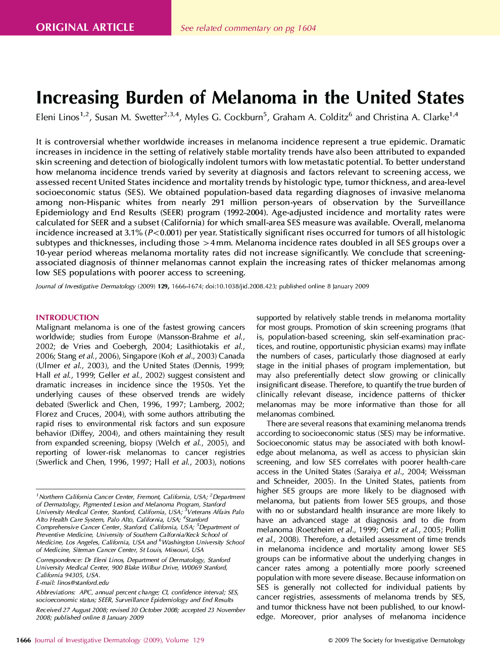 Increasing Burden of Melanoma in the United States 