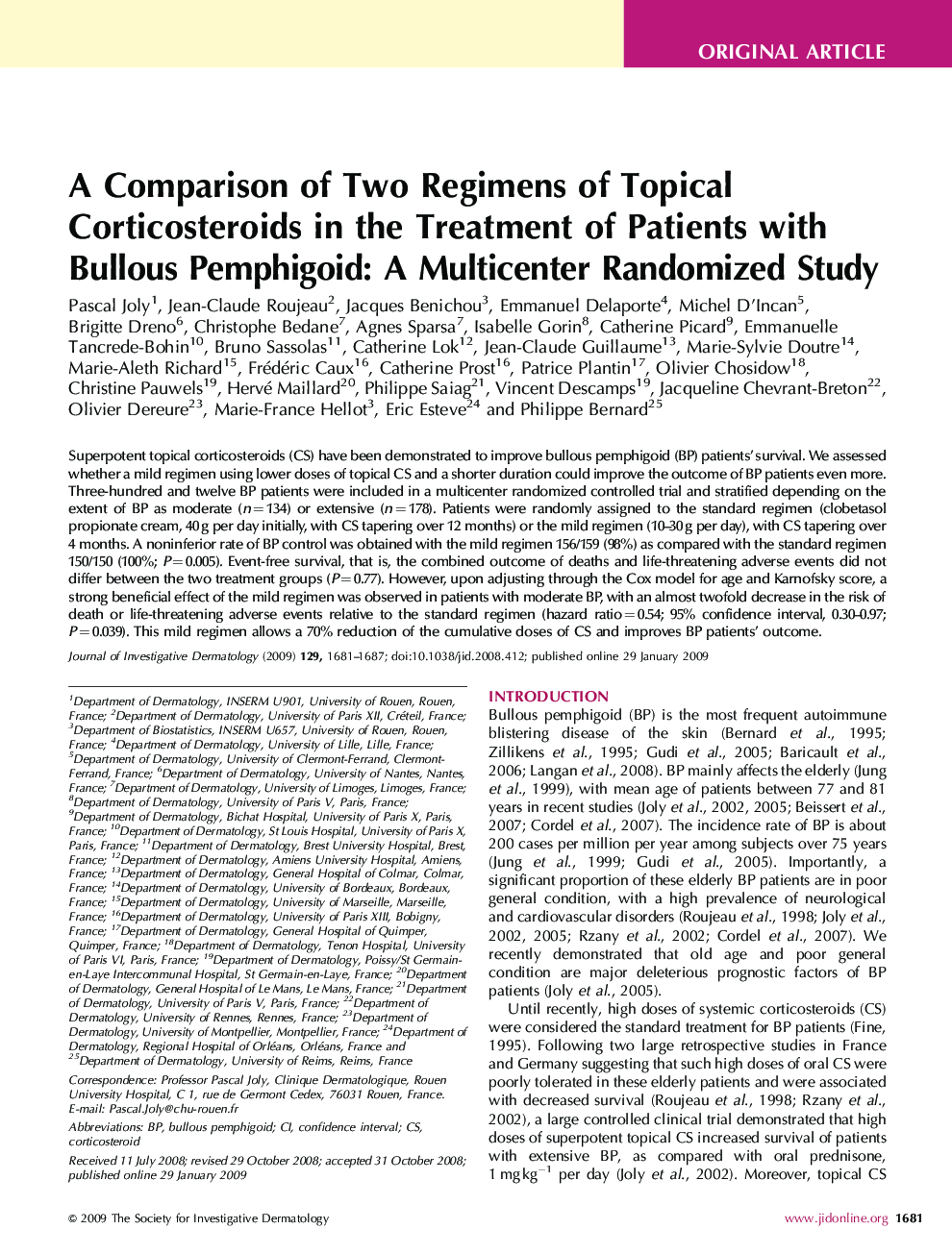 A Comparison of Two Regimens of Topical Corticosteroids in the Treatment of Patients with Bullous Pemphigoid: A Multicenter Randomized Study 