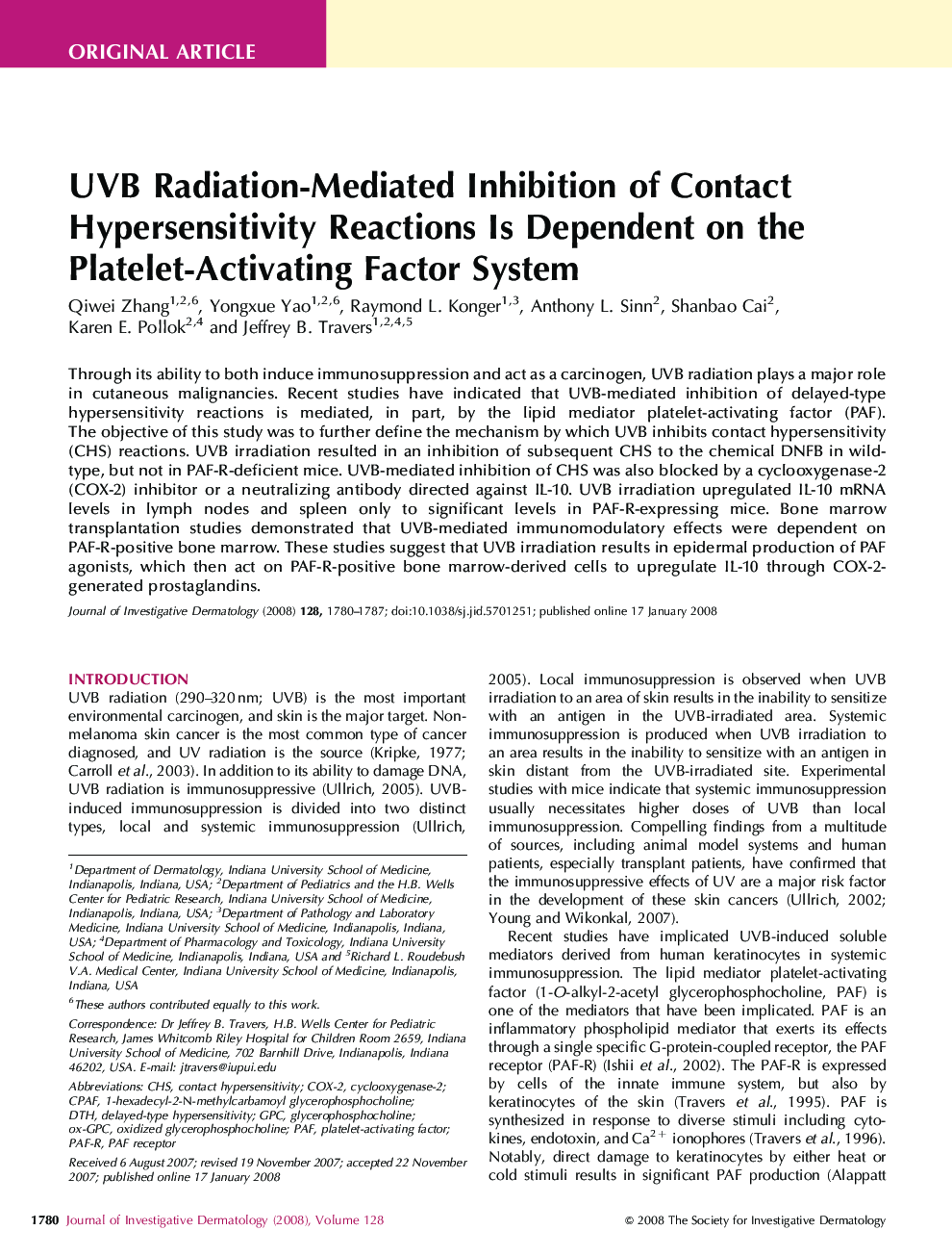 UVB Radiation-Mediated Inhibition of Contact Hypersensitivity Reactions Is Dependent on the Platelet-Activating Factor System
