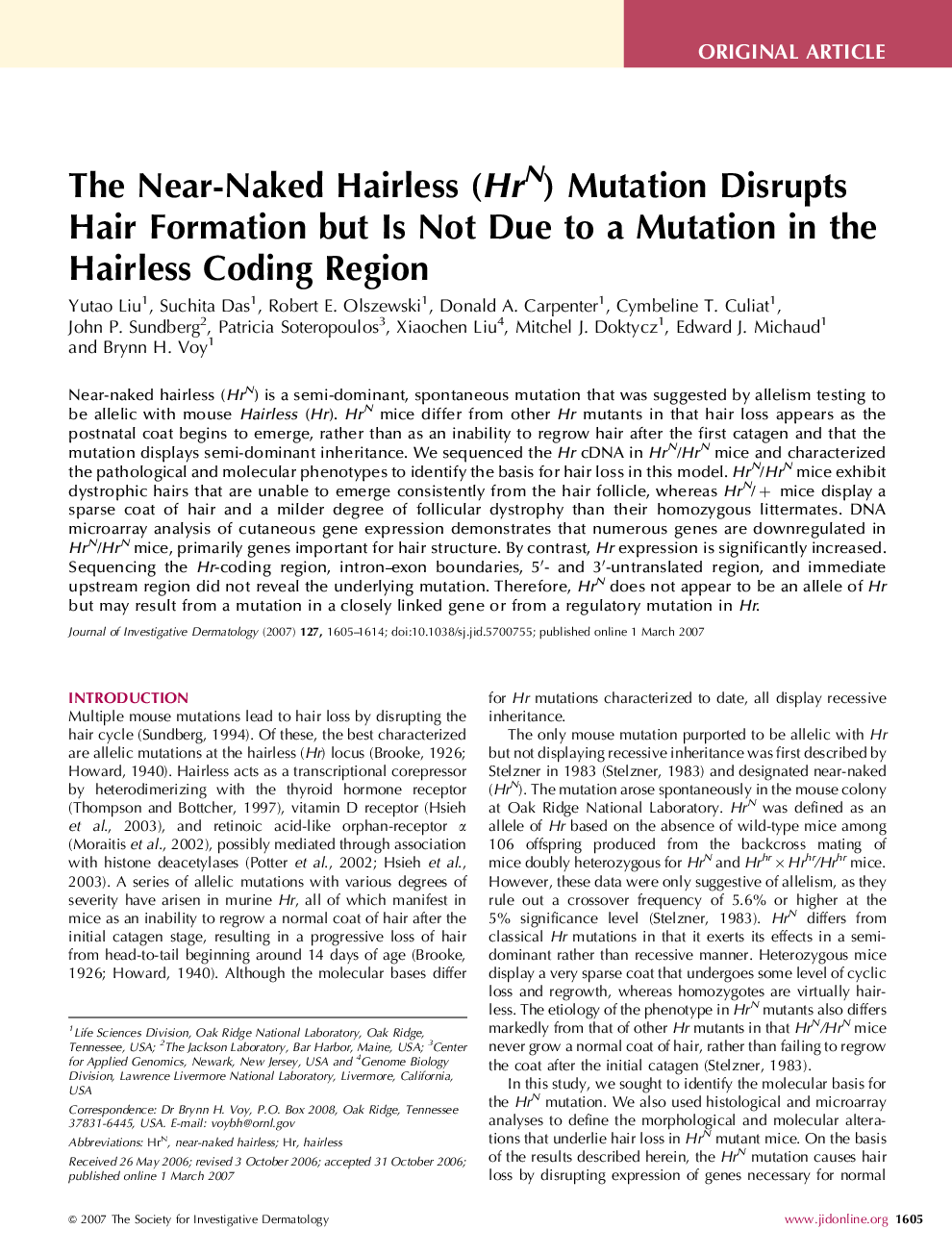 The Near-Naked Hairless (HrN) Mutation Disrupts Hair Formation but Is Not Due to a Mutation in the Hairless Coding Region