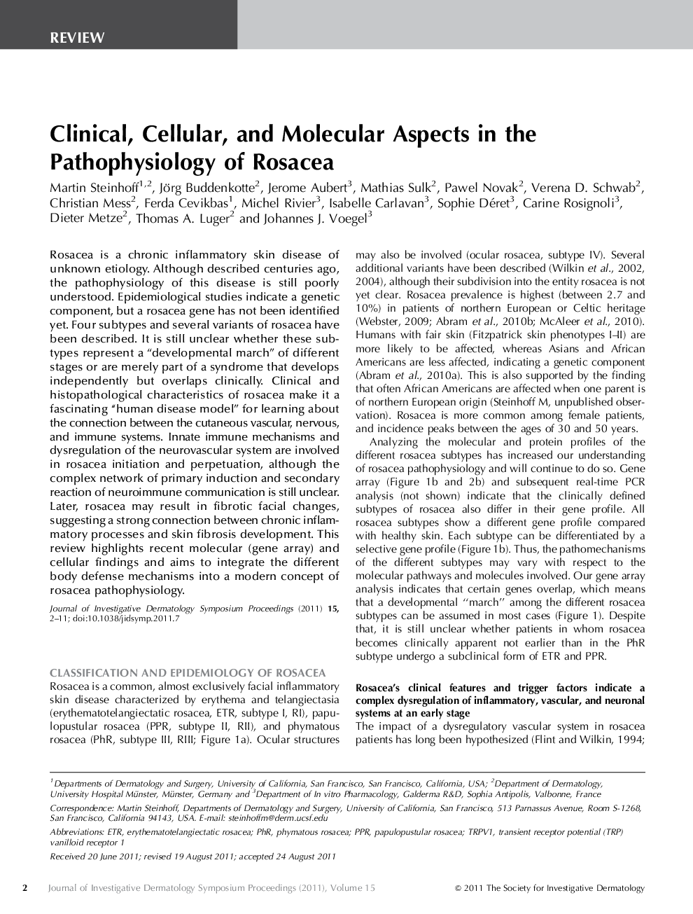 Clinical, Cellular, and Molecular Aspects in the Pathophysiology of Rosacea 