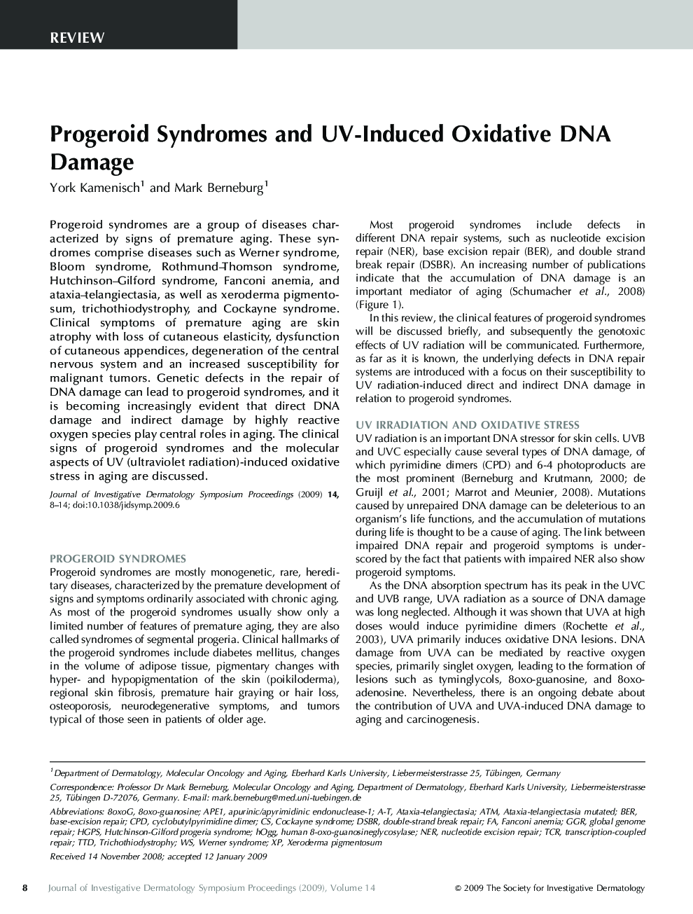 Progeroid Syndromes and UV-Induced Oxidative DNA Damage
