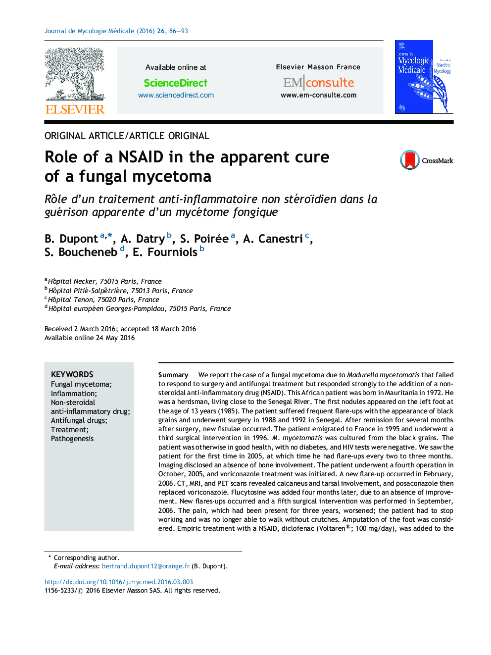 Role of a NSAID in the apparent cure of a fungal mycetoma