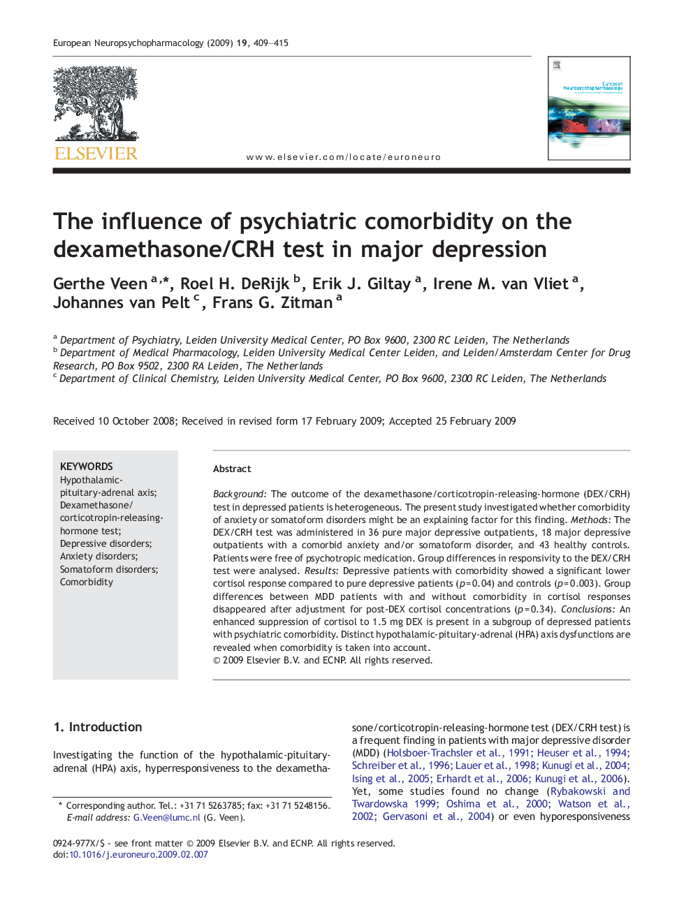 The influence of psychiatric comorbidity on the dexamethasone/CRH test in major depression