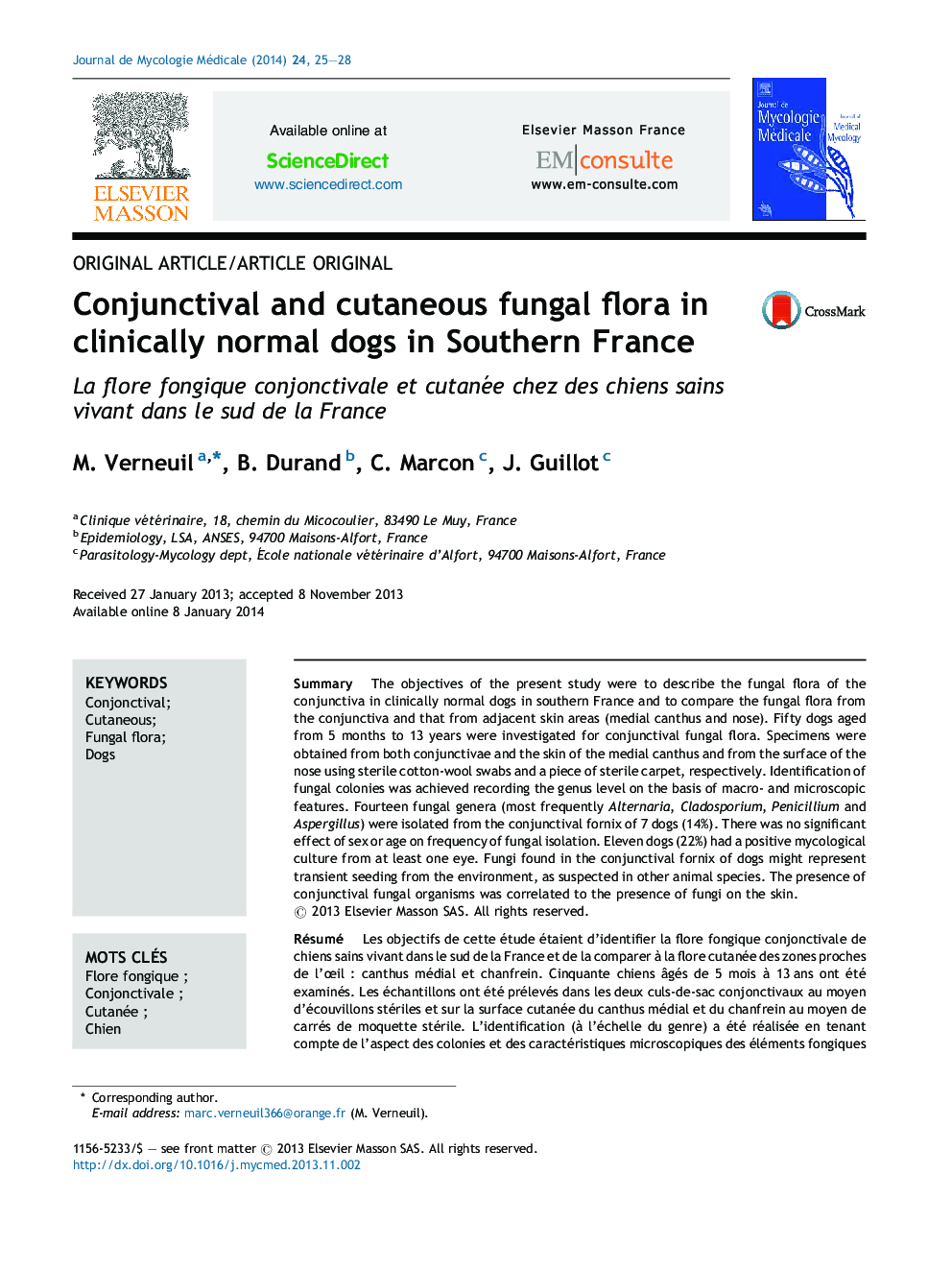 فلور قارچی جفت و جوش در سگهای بالینی طبیعی در جنوب فرانسه 