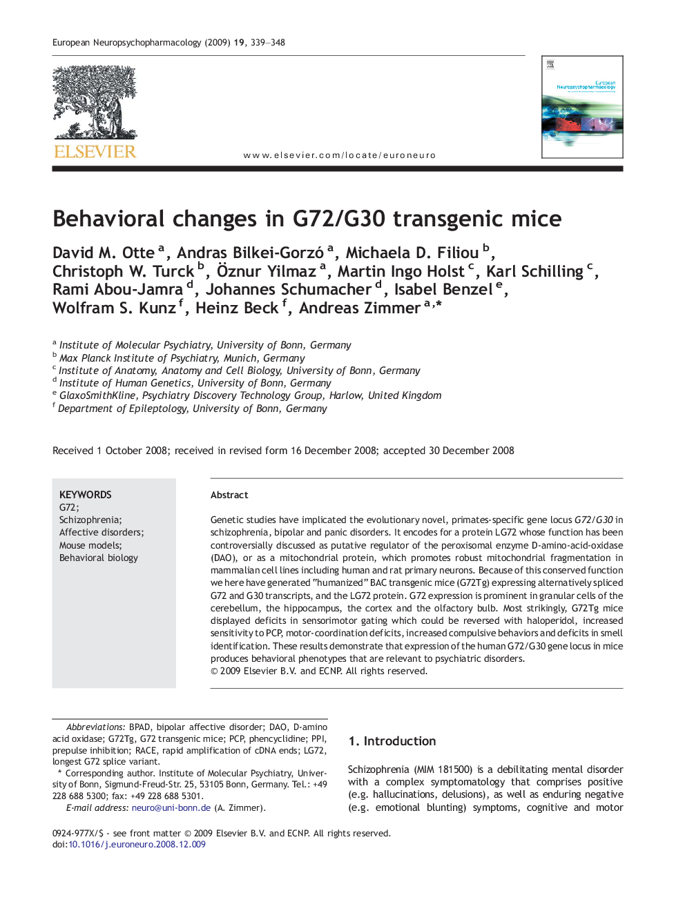 Behavioral changes in G72/G30 transgenic mice