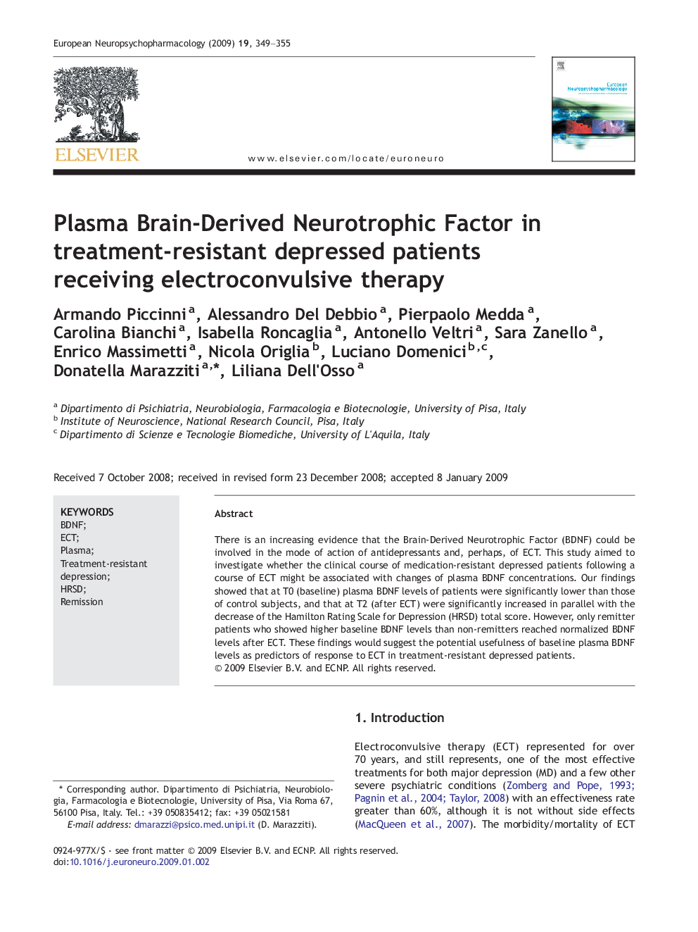 Plasma Brain-Derived Neurotrophic Factor in treatment-resistant depressed patients receiving electroconvulsive therapy