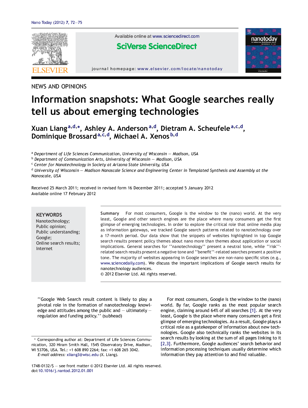 Information snapshots: What Google searches really tell us about emerging technologies