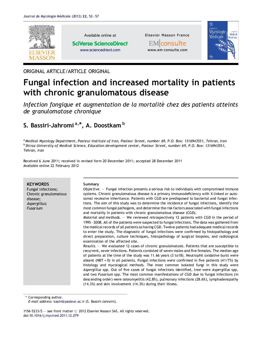 Fungal infection and increased mortality in patients with chronic granulomatous disease