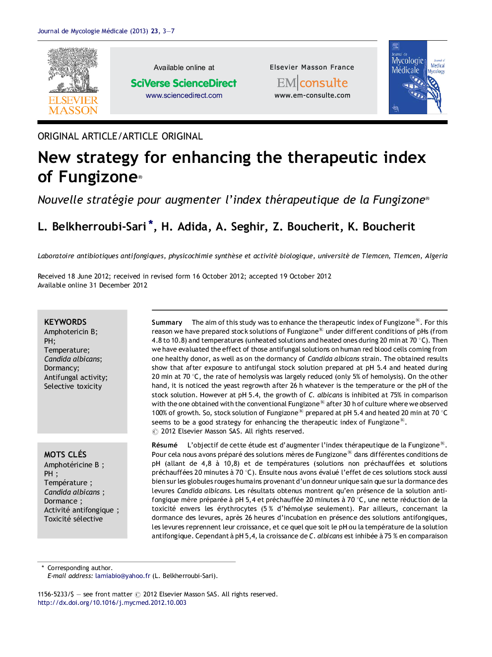 عکس صفحه اول مقاله: New strategy for enhancing the therapeutic index of Fungizone® New strategy for enhancing the therapeutic index of Fungizone®