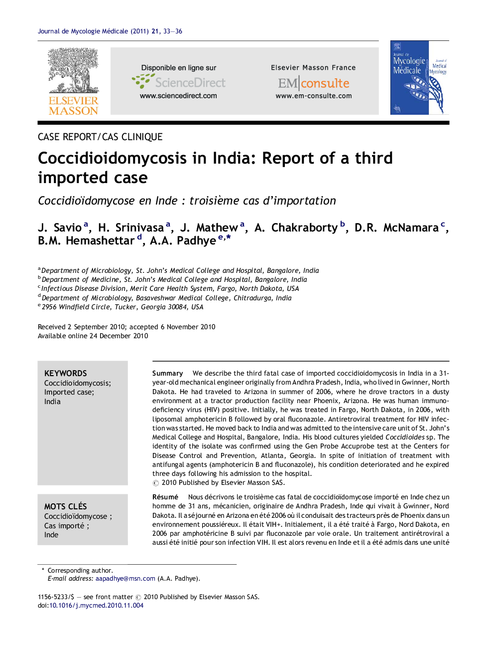 Coccidioidomycosis in India: Report of a third imported case