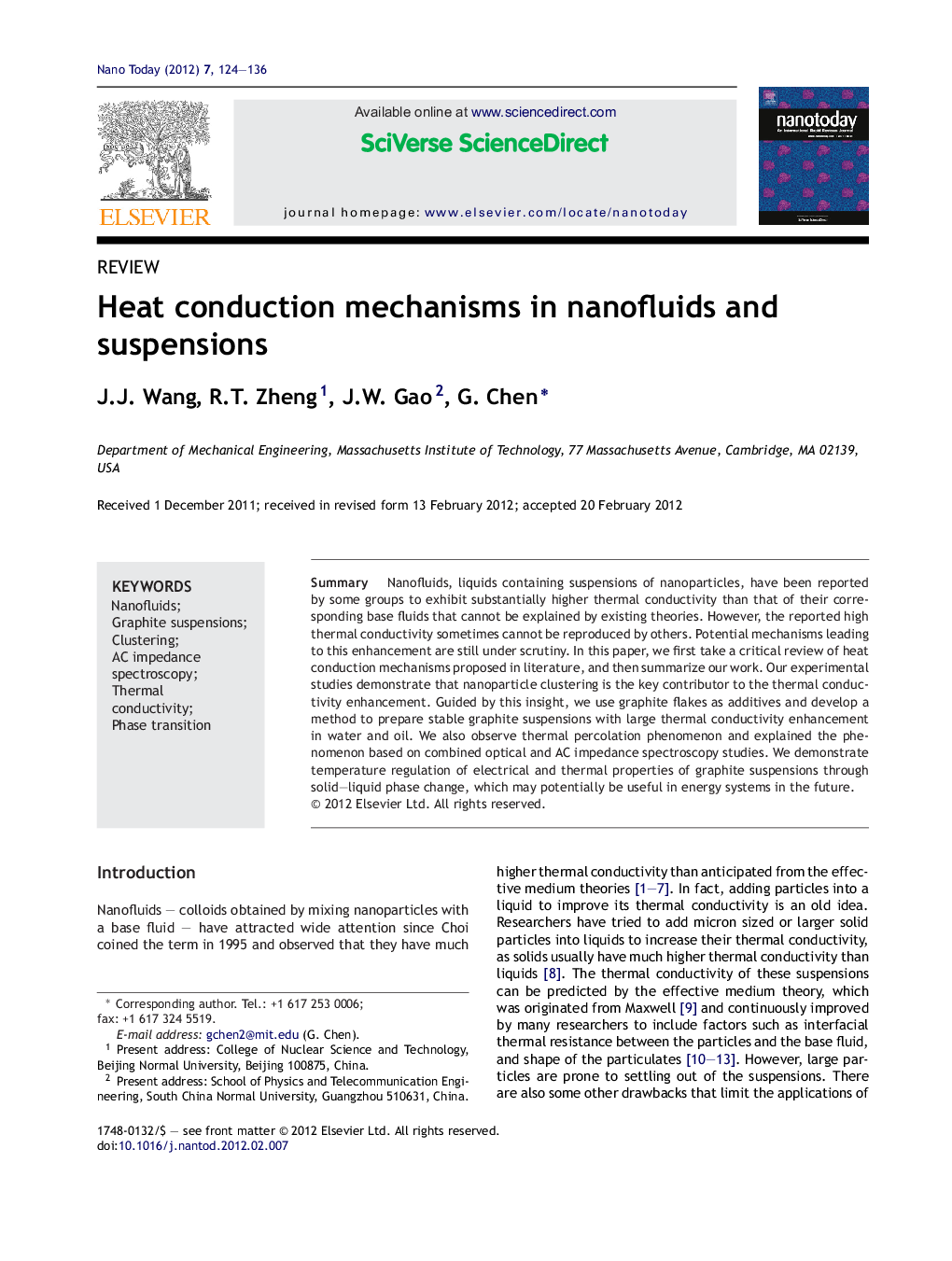عکس صفحه اول مقاله: Heat conduction mechanisms in nanofluids and suspensions Heat conduction mechanisms in nanofluids and suspensions