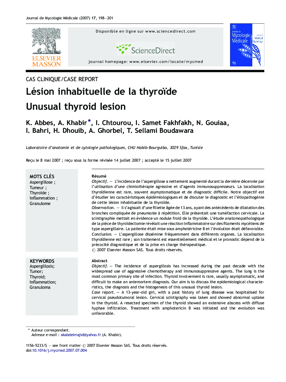 Lésion inhabituelle de la thyroïde