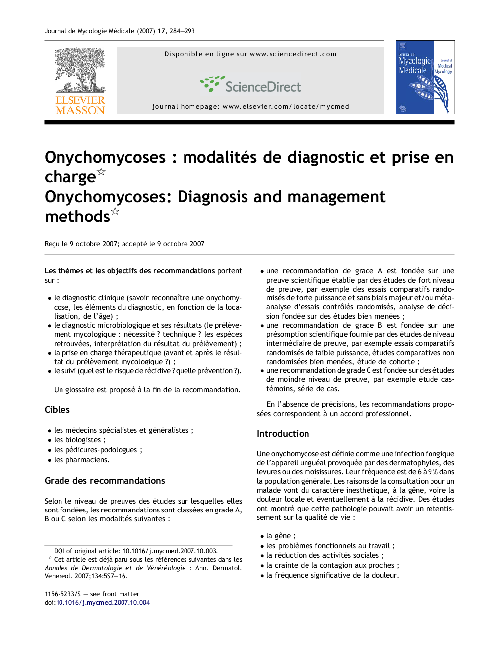 عکس صفحه اول مقاله: Onychomycoses : modalites de diagnostic et prise en charge Onychomycoses : modalites de diagnostic et prise en charge