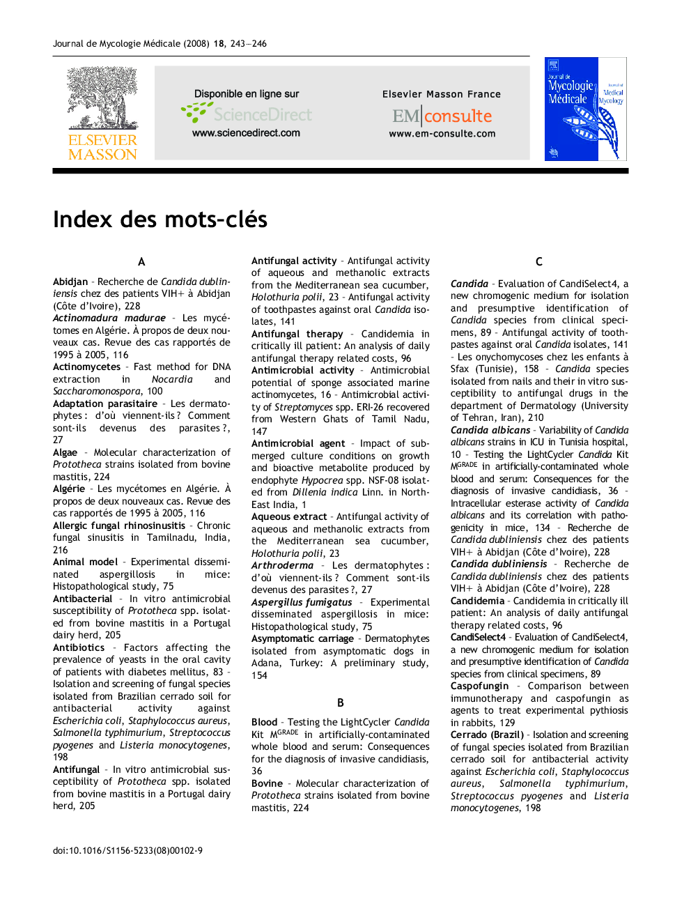 عکس صفحه اول مقاله: Index des mots-cles Index des mots-cles